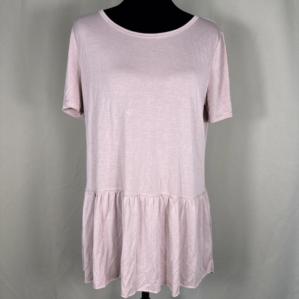 MOTE Women’s Medium Pink High Low Tunic Top Ruffle Hem Lace Up Back Boho